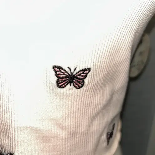 Jolie & Joy Crop Top NWT Lg Pink Embroidery Butterfly Ribbed Knit Coquette Beach