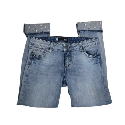 Kut From The Kloth  Womens 6 Catherine Boyfriend Pearl Bead Embellished Crop Jean