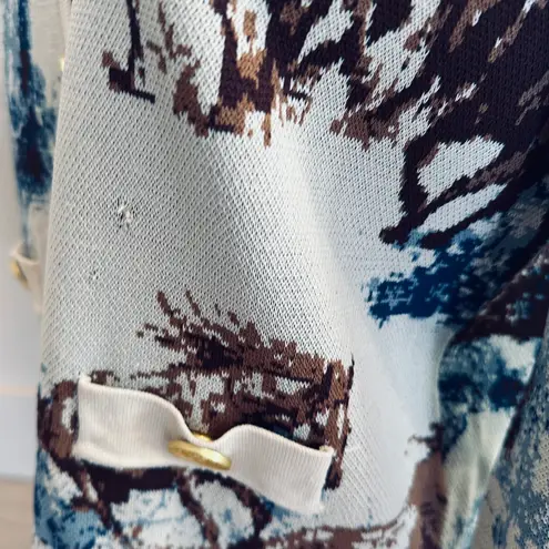 L'Agence Polo Cardigan Sweater LARGE Horse Girl Western White Blue Designer $500