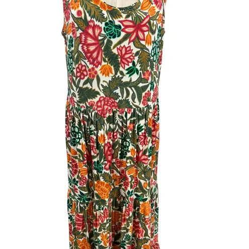 Peruvian Connection Carnaval Dress Maxi Tiered Jersey Floral Print Size Large