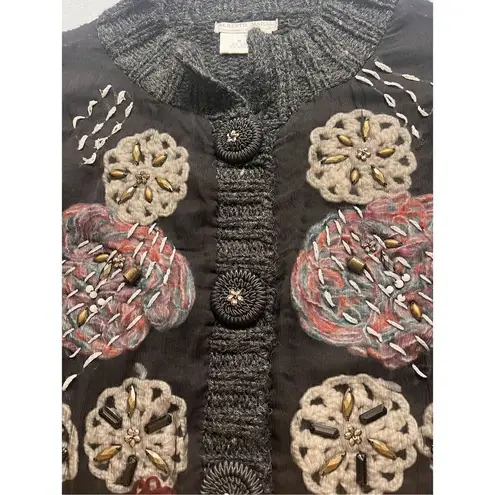 Alberto Makali cardigan sweater embellished front w/ sheer overlay sz Medium - Image 3