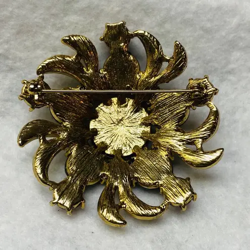 Rounded Swirl Statement Brooch Pin Vintage Faceted Stones Faux Pearl Rhinestones