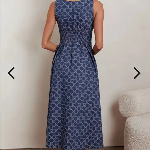 Mika & Gala Hair Down Square Neck A-Line Midi Dress Floral Denim Women’s Small