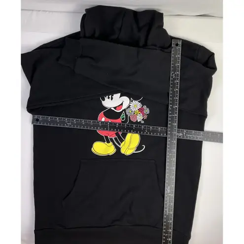 Disney Mickey Mouse Black Hoodie Sweatshirt with Floral Graphic Women's Large