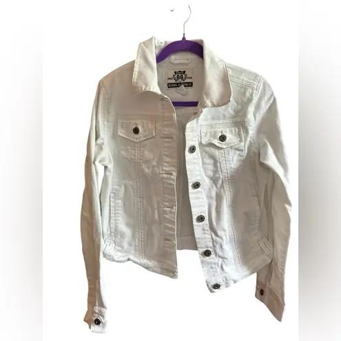 Route 66 Women's White Denim Jacket Size L Button Front Casual Short Length