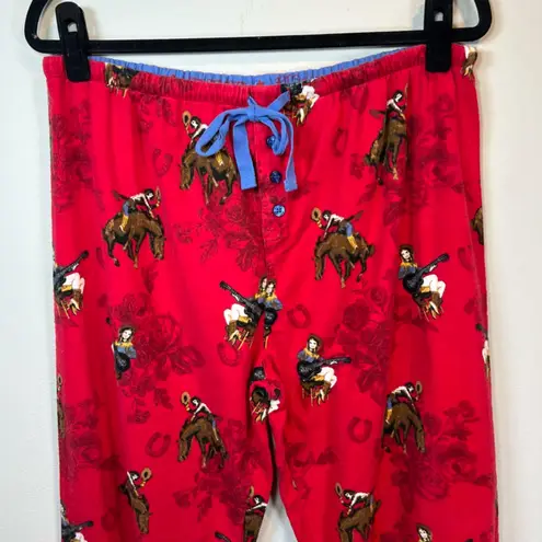 PJ Salvage Women's Cowboy Western Flannel Pajama Set Red Horses Pants Cozy Large