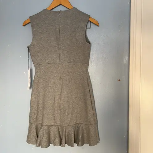 Susana Monaco Plunge V Neck Sleeveless Ruffle Hem Mini Dress in Fog Grey