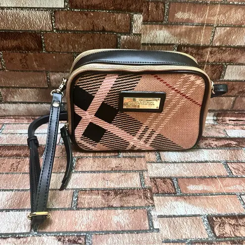 Spartina 449 Pink and Black Crossbody Bag with Geometric Design