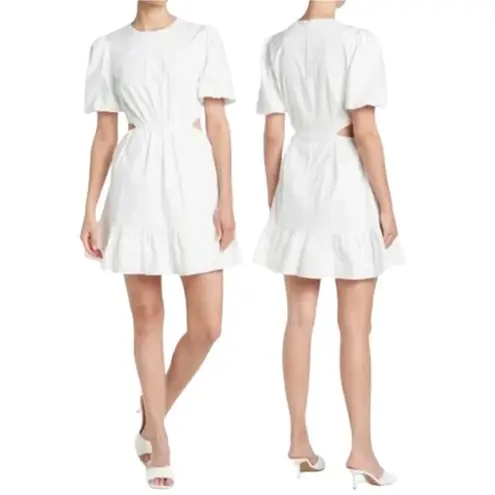 WAYF Puff Sleeve Cutout Ruffle Mini Dress Womens Small* White Fit & Flare Bridal