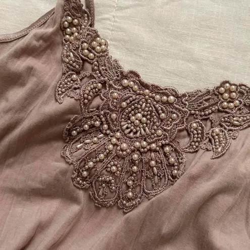 Axes femme tan Brown cami top with beaded pearl neckline Size medium, from Japan