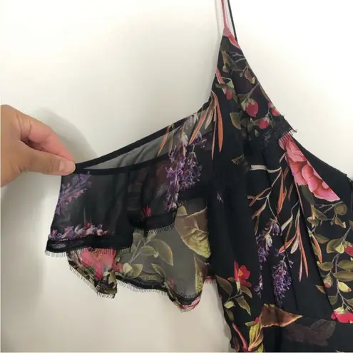 Nicholas Floral Ruffle Flutter Sleeve Black Cami silk Midi Dress Size US 6