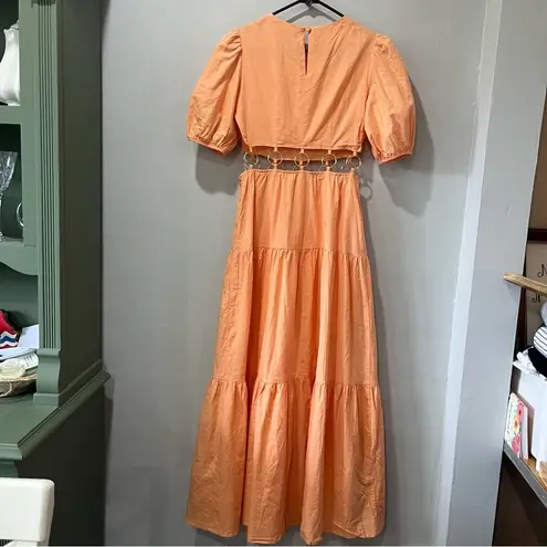 Charlie Holiday Andrea Maxi Size 2 Apricot Orange puffed Sleeves Gold Hoops