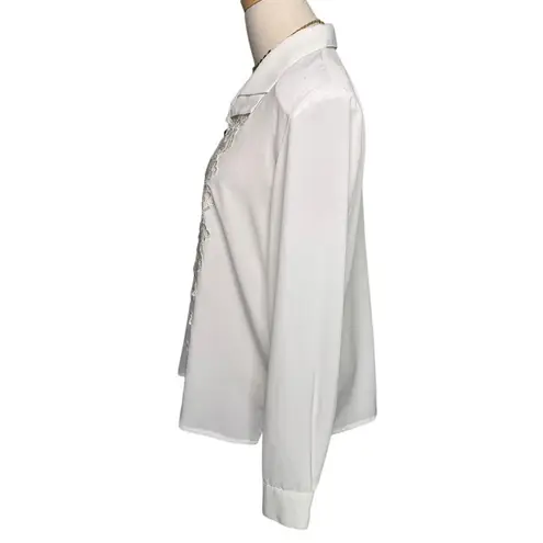 Vintage Kathy Che double collar fancy button lace front secretary blouse size 8 White