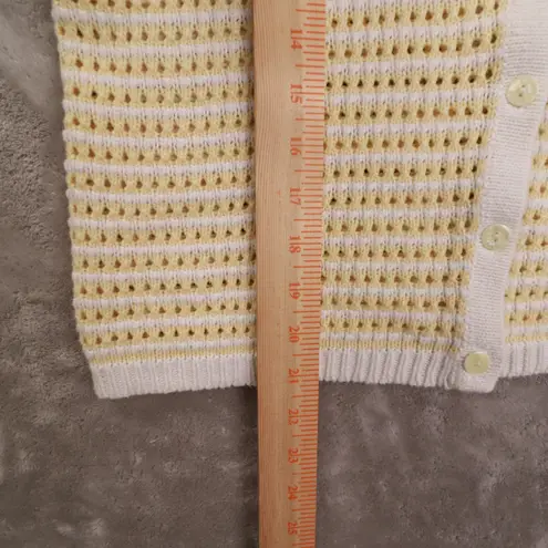 Christopher & Banks Vintage White Yellow Striped Short Sleeve Cardigan Sweater L