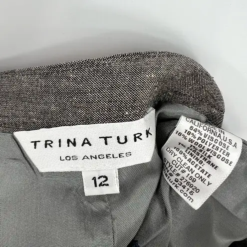 Trina Turk  Straight Pencil Skirt Wool & Silk Blend Lined Zip Brown Gray Grey 12