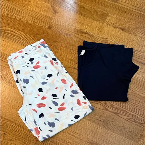 Soma Cool Nights Pajama Set Navy Scoop Neck Top Abstract Print Pants Size Large