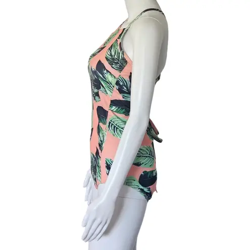 One Piece Pink Leafy Lace Up Cross Back Spaghetti Strap Swimsuit Size Medium
