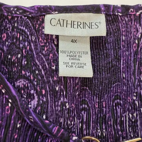 Catherines Purple Affinity Chain Pleated Georgette 3/4 Sleeve Blouse Size 4X