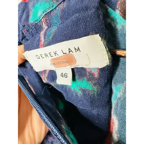 Derek Lam COLLECTIVE Navy Floral Print Godet-pleated Skirt Mini Dress Size 46