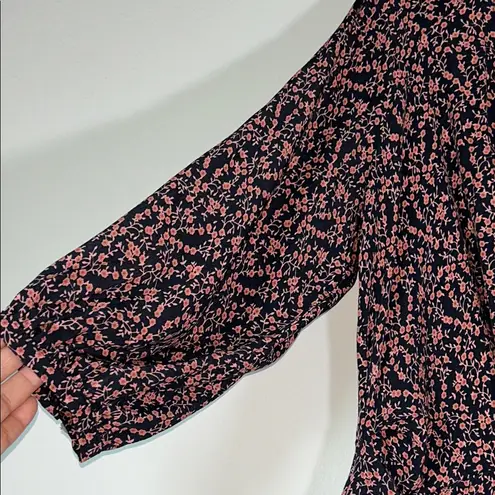 Free People Tunic Mini Dress Or Top Floral Tie Wrap Front Sz S Black