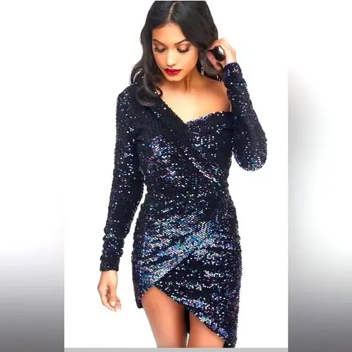 Lavish Lice LAVISH ALICE One Shoulder Sequin Cluster Velvet Party Cocktail Dress Size 12
