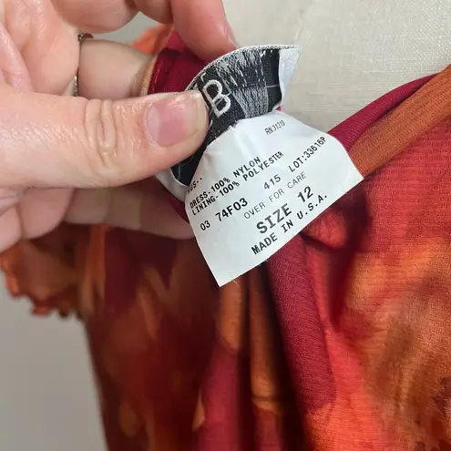 Byer California AGB Y2K Floral Orange Mesh Scoop Neck High Low Dress Size 12