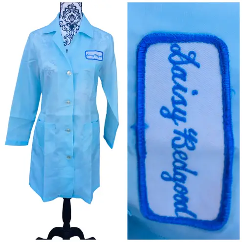Vintage 70s Nurse Maid Uniform Costume Daisy Bedgood Blue Polyester Long Sleeve