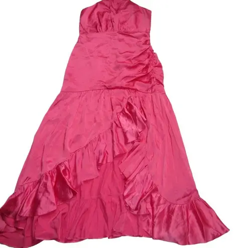 Cinq à Sept NWT Cinq a Sept Arianna in Pink Candy Silk Satin Halter Ruffle Dress 8 $595