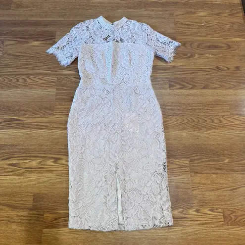 Alexis Pink Rose Blush guipure Ardella High Neck bodycon Midi Dress Size M