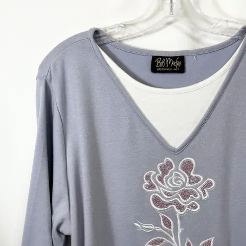 Bob Mackie Plus Size 3X Top Wearable Art Lilac Purple Rose Layered Mature 532