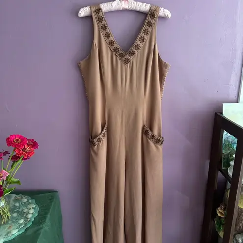 Wild Rose Vintage Warm Brown Wide-Leg Rayon Jumpsuit Boho Chic Coastal Cowgirl