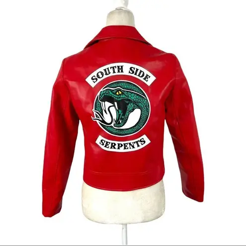 Riverdale Moto Cropped Costume Biker Faux Leather Jacket Red Cheryl Blossom S