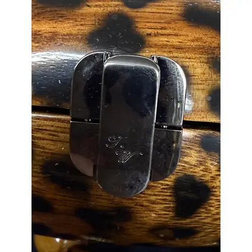 Signed Timmy Woods Acacia Wood Leopard Print Purse With Beaded Strap NWOT Brown