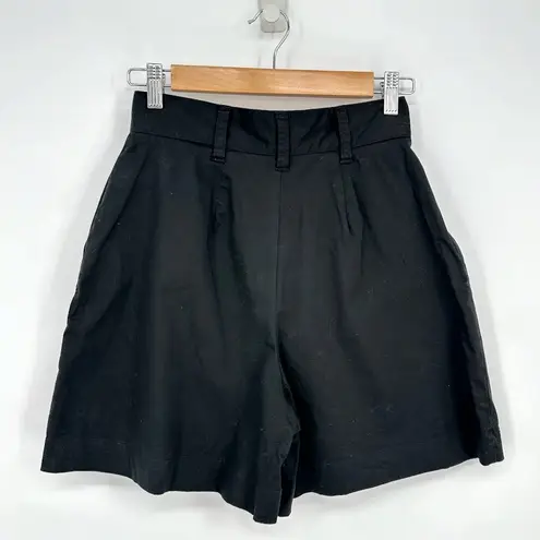Danielle Bernstein High Waist Cotton Trouser Shorts Pleated Black Women's 0