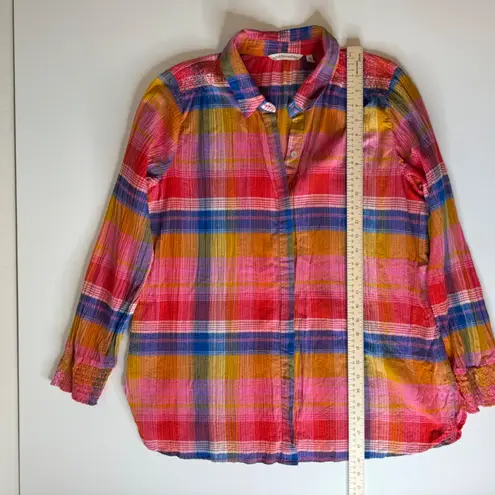 Soft Surroundings Womens Plaid Button Down Top Size XL Colorful Crinkle Vibrant - Image 8