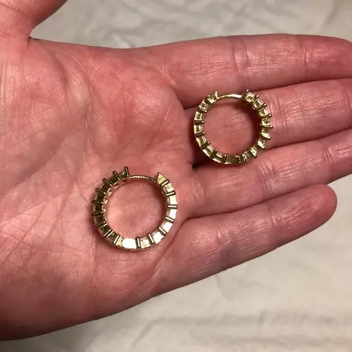 Annie Austen Gold and Cubic Zirconium Tarnish-Free Sparkle Hoop Earrings