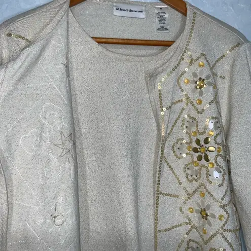 Alfred Dunner Gold Metallic All In One Pullover/Cardigan Sweater W/ Sequins Med