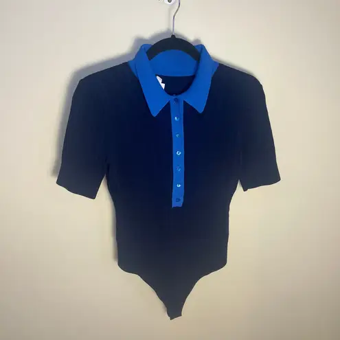 Good American  Women's Cable Polo Bodysuit Size Large Navy