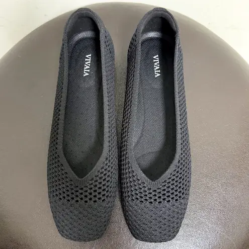 Vivaia Black Margot Open Knit Square Toe V Cut Opening Slip On Flats 40.5 9 9.5