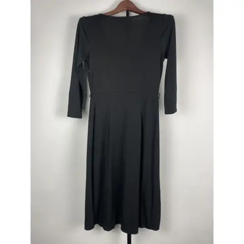 Loft  Black Plunge V-Neck A-Line Slinky Knee Length‎ Dress Size 8P