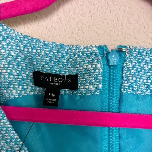 Talbots NWT  Blue and White Tweed Structured Ribbon Bow Waist Shift Dress 14P