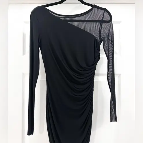 Bailey44 Better Half Jersey Mini Dress Mesh Sleeve Black Ruched Bodycon sz Small