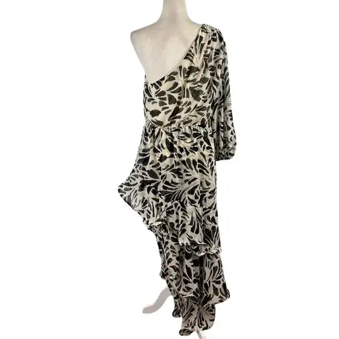 Alexis Botanical Printed One Shoulder Ruffle Tiered Asymmetric Dress Plus SZ XL