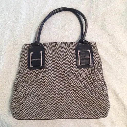 Tommy Hilfiger  Y2K Chevron print tweed top handle bag faux bow large brown - Image 2