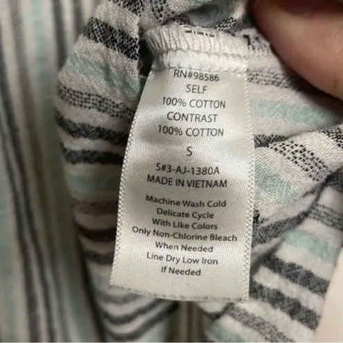 Ava James Mint and Grey Striped Cap Sleeve Babydoll Blouse Top Career Office Blue