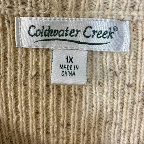Vintage 90s Coldwater Creek Wool Blend Peplum Bell Sleeve Cardigan Sweater 1X Tan