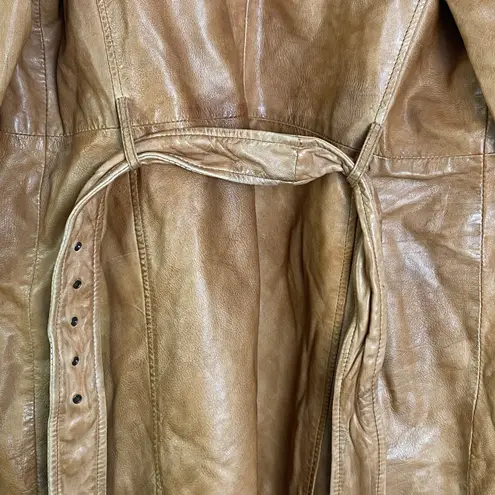 Bod Christensen 100% Leather Tan Caramel Moto Coat Belted Asymmetrical L Brown Size L