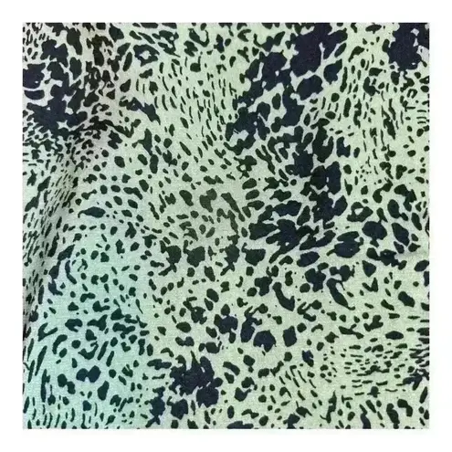Ophelia Roe Blouse L green black animal print 1 button back Rouched Puff Sleeve