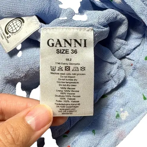 Ganni Serenity Blue Dainty Floral Georgette Wrap Top Blouse US S