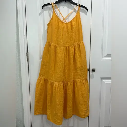 Free Assembly Mustard Yellow Sleeveless Tiered Midi Dress Size S